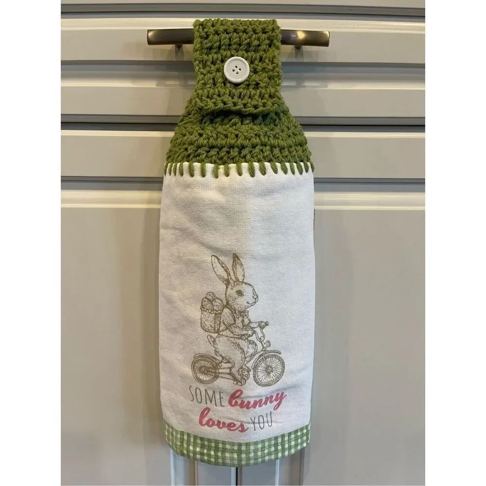 Crochet Top Kitchen Towel- Some Bunny Loves You Easter Theme